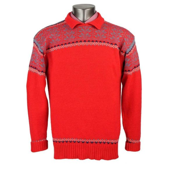 VTG DEMETRE Sz. L Ski Sweater Pullover Wool Nordic Pattern Vibrant Red